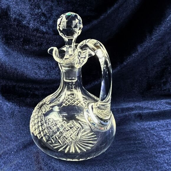 Vintage Lead Crystal Cruet Decanter Mid-Century Diamond-Point Cut Pattern 6.5" - Picture 3 of 7